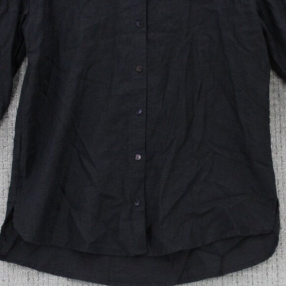 Neu Nomads Linen Shirt Womens XS Black Solid Button Down Oversized 3/4 Sleeve - Picture 4 of 10
